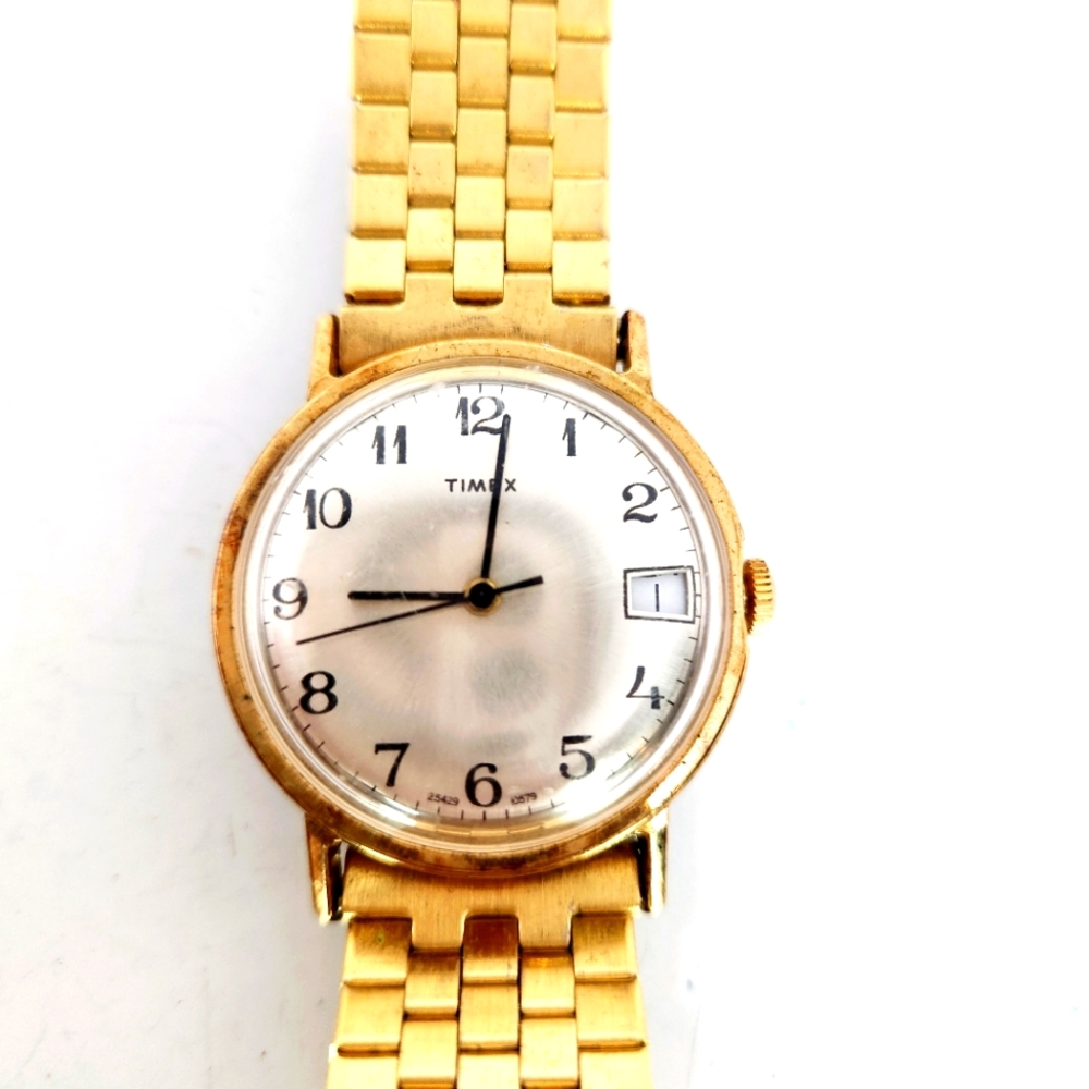 TIMEX Mercury Watch Gold Tone 70s Manual Wind Date Working Vtg 25429 10579 Runs
